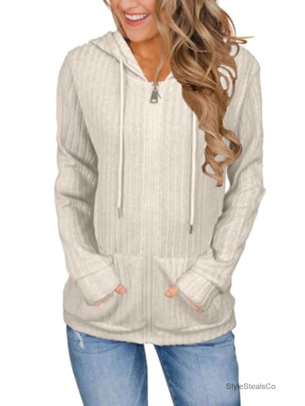 Women's Full Zip Hoodie Loose Fit Rayon Blend Sweatshirt with Pockets